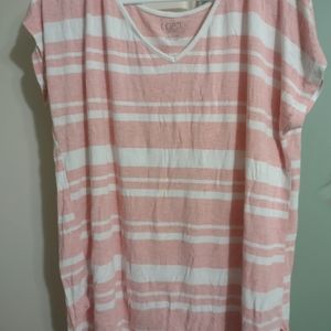 Woman's Pink and White Short Sleeve Top Loft Size Large